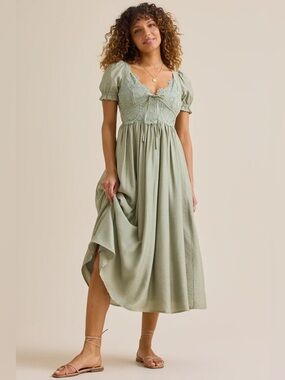 Altar'd State Sage Lace-Front Midi Dress